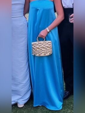 ANTONIO MELANI Strapless Satin Maxi Dress in Bright Blue